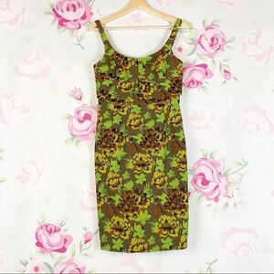 Anthropologie Moulinette Souers Floral Green Brown Bodycon Y2K Mini Dress 2